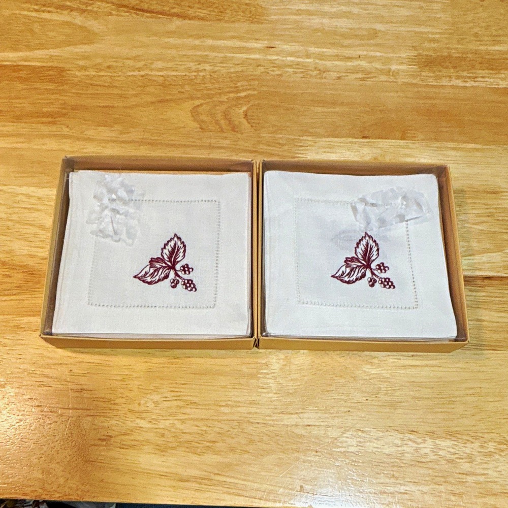 Lot of 2 Williams-Sonoma Mayfair Set of 6 Linen Cocktail Napkins, 12 Total